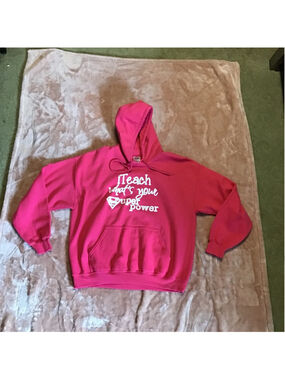 Gildan Pink "iTeach What's Your Super Power" Hoodie L